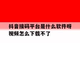 抖音接码平台是什么软件呀视频怎么下载不了